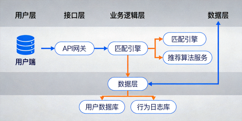 AI匹配系统微服务架构图 - 展示各层级组件与数据流向