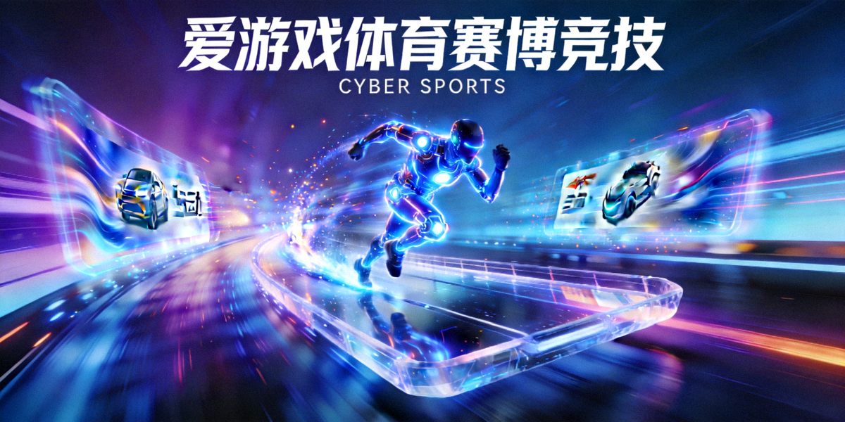 爱游戏体育赛博竞技主视觉 - 未来感体育赛场与数字运动员
