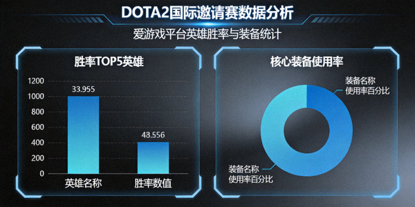DOTA2国际邀请赛数据分析界面，爱游戏平台展示英雄胜率与装备统计