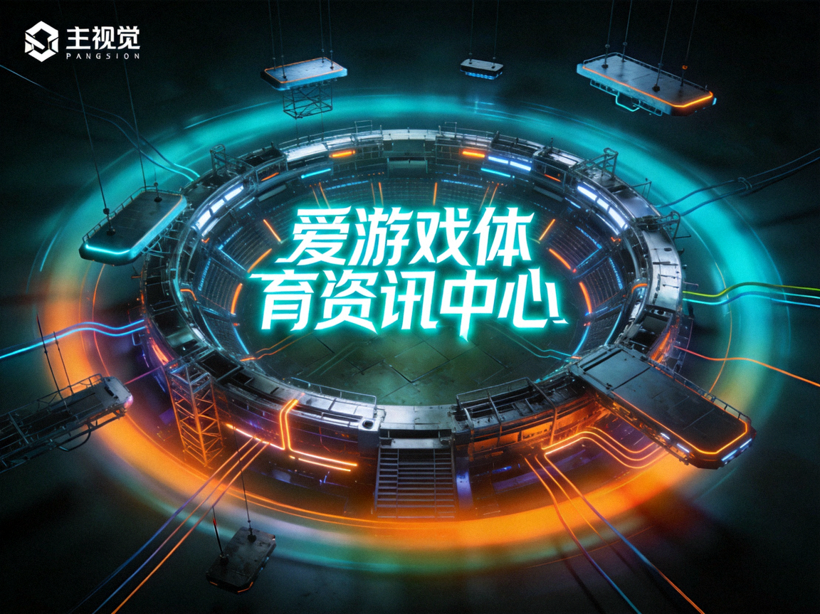 爱游戏体育资讯中心主视觉 - 深色赛博风格竞技场与青橙渐变光晕