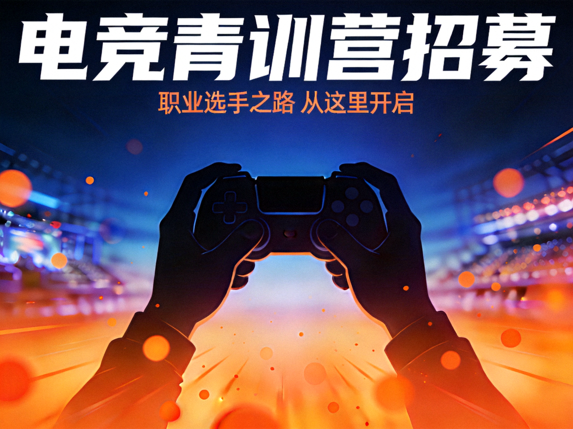 电竞青训营招募配图 - 橙色渐变光斑与深蓝远景